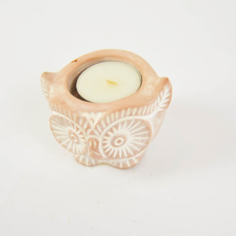 Owl candlestick - fair trade - เทียน/เชิงเทียน - ดินเผา สีกากี