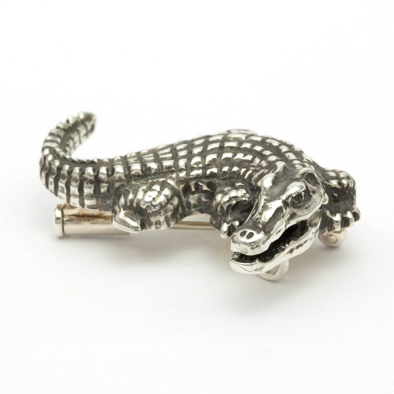 Japan Quality | Pure Silver Broach Crocodile Ag999×Black Diamond - 胸針 - 其他金屬 銀色
