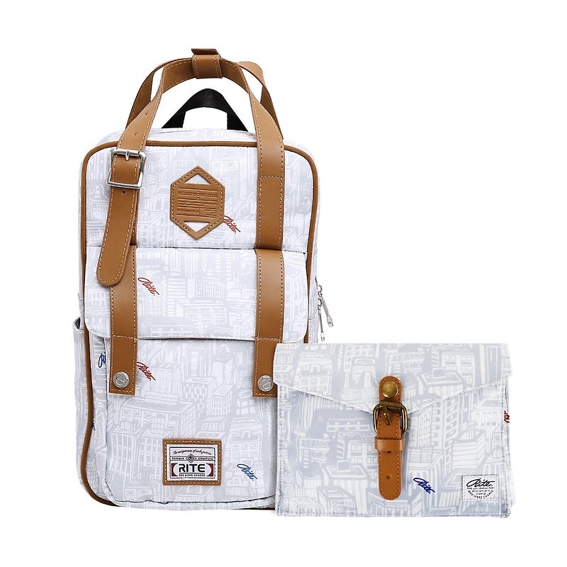 【New Year's first - Flush Promotion】 Twin Series | Roaming Pack (M) x Walking Bag (horizontal) - Urban White - กระเป๋าเป้สะพายหลัง - เส้นใยสังเคราะห์ สีเทา