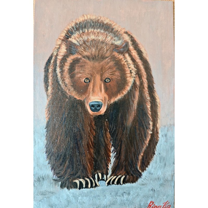 RinaArtSKによるキャンバスに描かれたリアルなグリズリーの肖像画  アクリル画 - ウォールデコ・壁紙 - その他の素材 多色