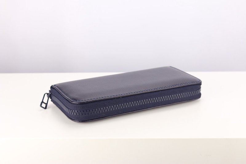 Z012 Zipper Wallet - Navy Blue - Genuine leather - 錢包/皮夾/長短夾 - 真皮 藍色