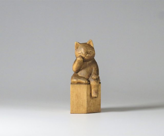 弥勒猫 木彫り 猫仏さまA1620 - ショップ 仏屋さかい stha Hotokeya
