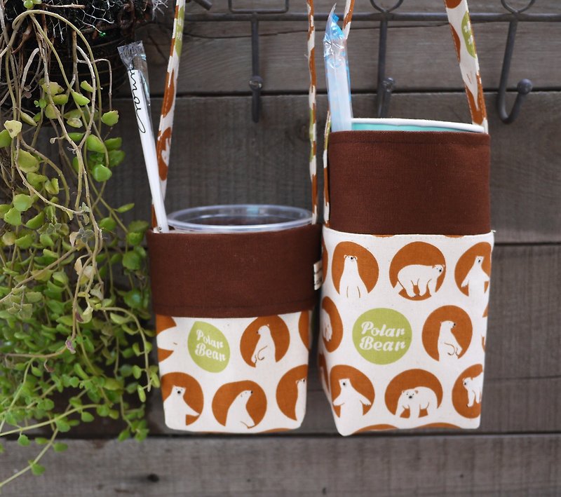 Beverage bag with a large cup on one side and a medium cup on both sides can be used for polar bears - Beverage Holders & Bags - Cotton & Hemp 