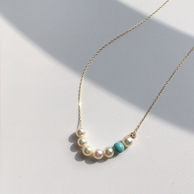 K10YG  Turquoise and Pearl Necklace - 項鍊 - 珍珠 