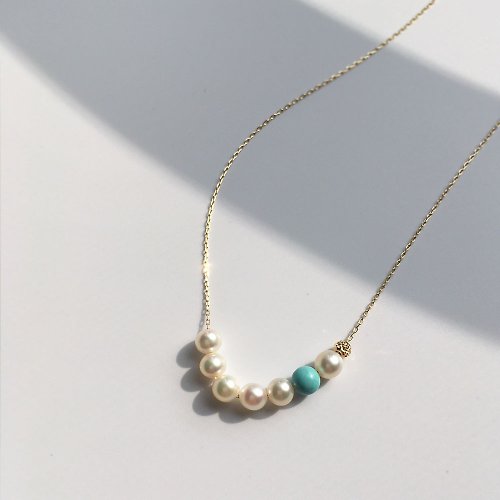 y-o K10YG Turquoise and Akoya Pearl Necklace