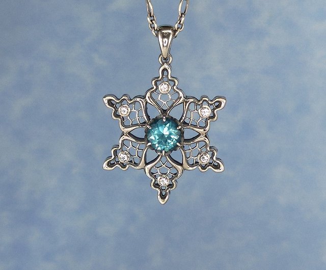 Winter Snowflake Topaz Silver 925 Pendant Xmas Gift - Tulle Lace