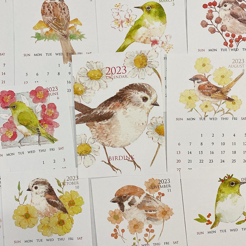2023 Calendar Card B Sparrow Green Embroidered Eyes Silver Throat Long Tail Mountain - การ์ด/โปสการ์ด - กระดาษ 