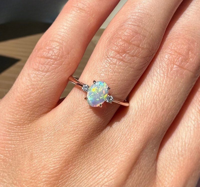 Natural Opal Ring-Ethiopian Opal Ring-Engagement Ring-Promise Ring - 戒指 - 寶石 金色