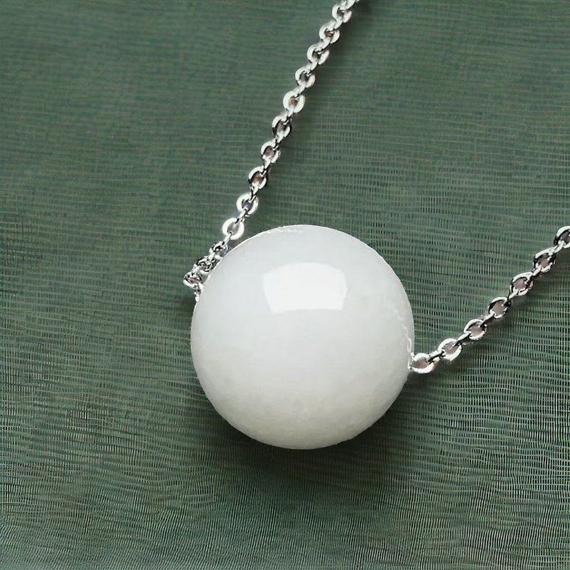 [Perfect] White Jadeite Ball Necklace | Natural Burmese Jadeite A Grade | Gift - สร้อยคอ - หยก ขาว