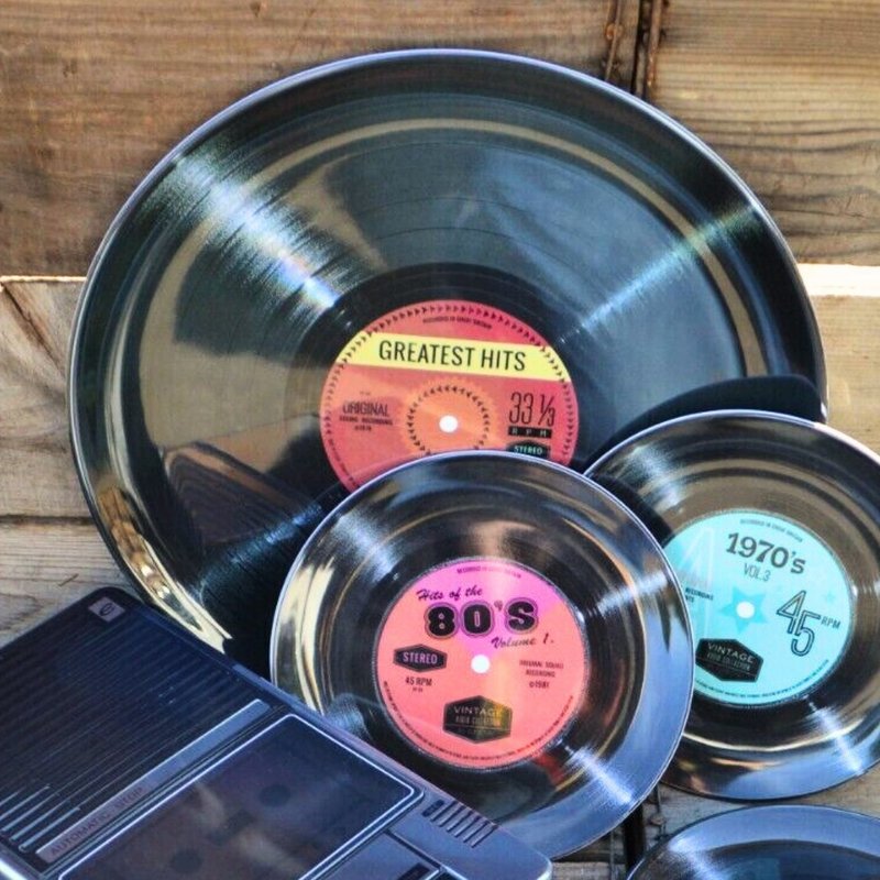 Vintage 黑膠淺盤糖果禮盒組 【英國糖迷你包12包入】 - 盤子/餐盤/盤架 - 其他材質 黑色