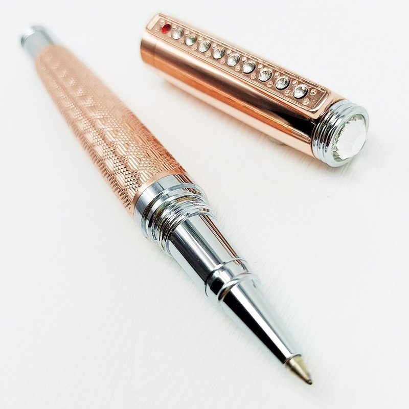 Crown Rose Gold Swarovski Crystal Luxury Series Swivel Threaded Cap Ballpoint Pen - ไส้ปากกาโรลเลอร์บอล - โลหะ 