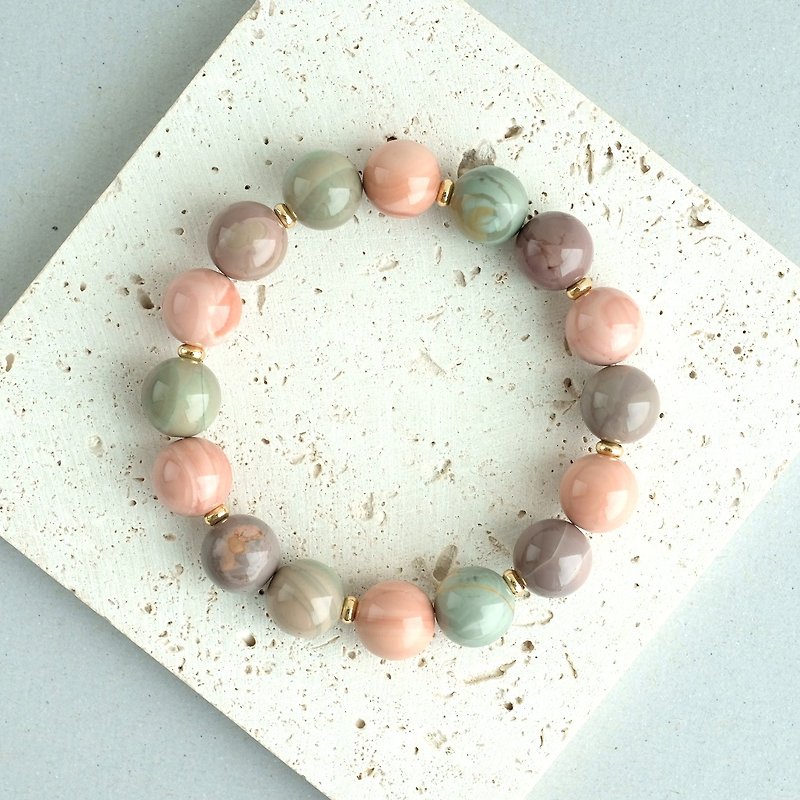 Morandi Coloured Alashan Agate genuine gemstones stretch bracelet gift for her - Bracelets - Crystal Multicolor
