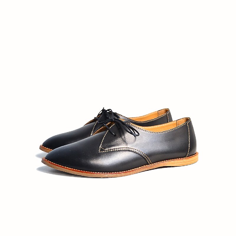 Pointy-toe Derby | Black - Women's Oxford Shoes - Genuine Leather Black