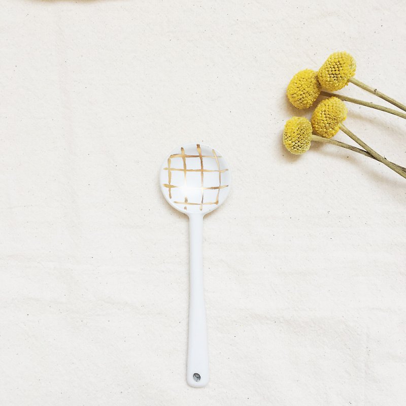 Simple golden glazed ceramic spoon - Cutlery & Flatware - Porcelain Gold