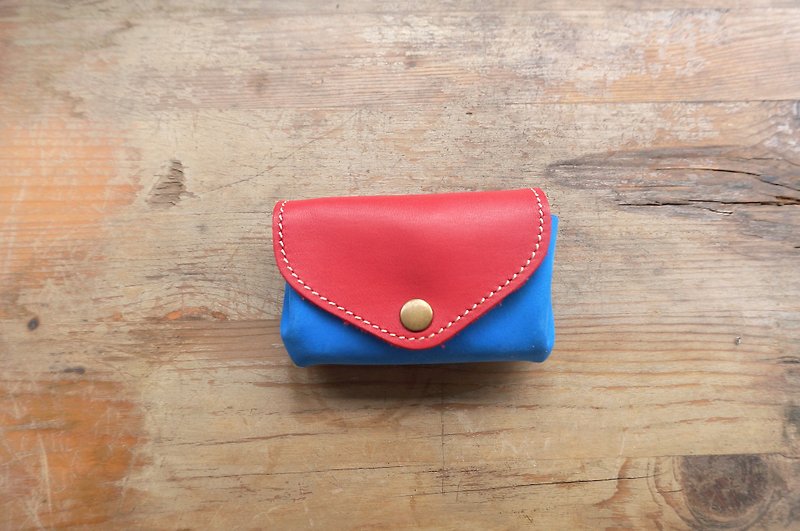 三層扇形零錢包/悠遊卡包-紅藍橘 - 散紙包 - 真皮 紅色