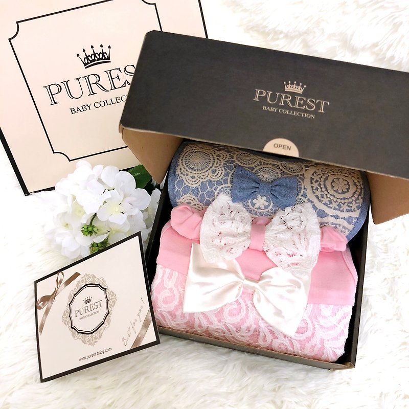 PUREST 小公主的華麗裝扮 豪華版 寶寶彌月 嬰兒 新生兒 禮盒組 - 彌月禮盒 - 棉．麻 粉紅色