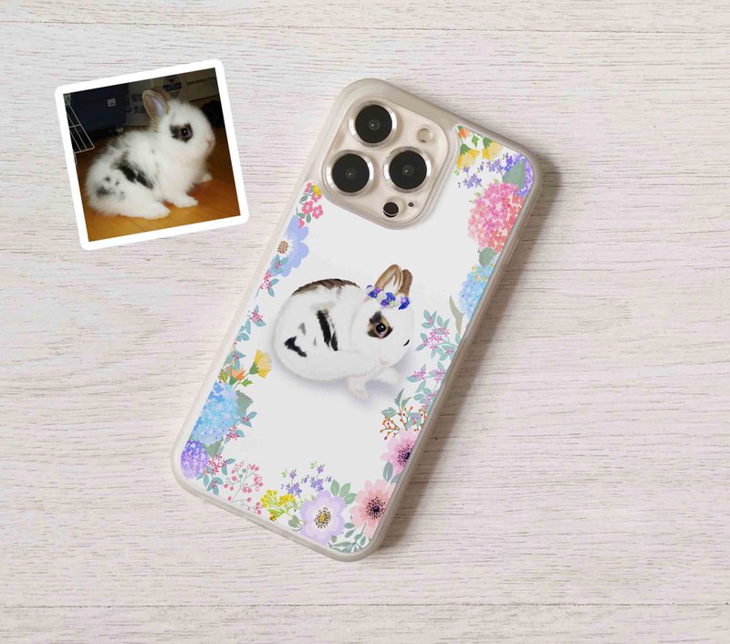 Pet Portrait Rabbit Drawing Personalized gift iPhone case 14 Pro Max 13 12 SE XS - เคส/ซองมือถือ - พลาสติก หลากหลายสี