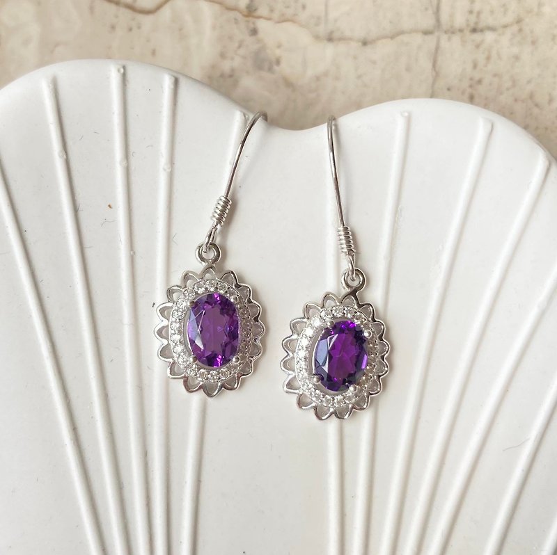 Natural Amethyst Earrings 925 Sterling Silver Earrings Rings Stone Gemstone Light Jewelry Semi Gemstone - Earrings & Clip-ons - Gemstone Purple