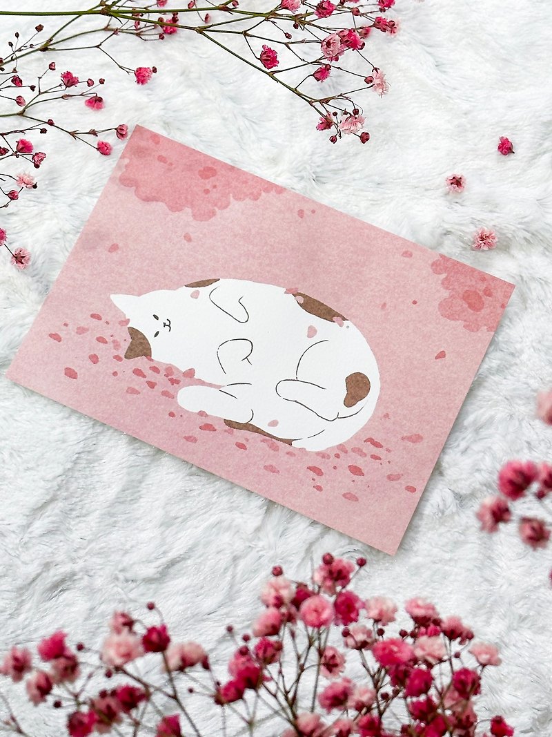 Flowers and Cats Postcard-Sakura - การ์ด/โปสการ์ด - กระดาษ สึชมพู