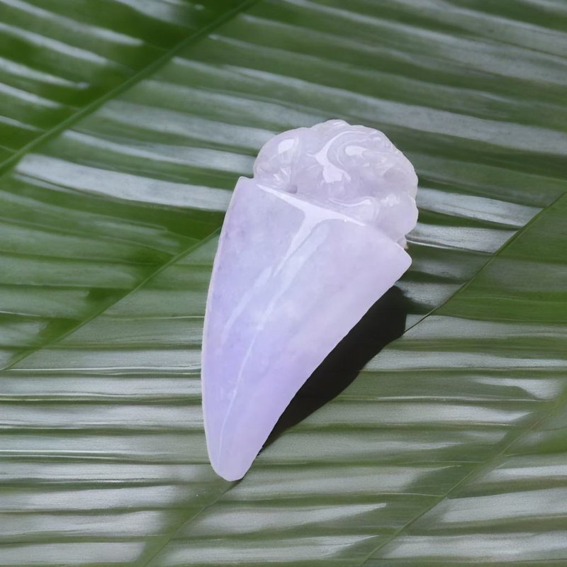 [Lucky Beast] Violet Jadeite Carved Pixiu and Dragon Tooth Necklace | Natural Burmese Jadeite A-grade - สร้อยคอ - หยก สีม่วง