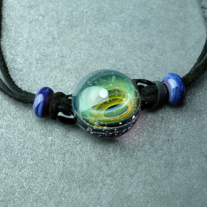 Universe Planets Space Handmade Lampwork Glass Bracelet - Bracelets - Glass Green