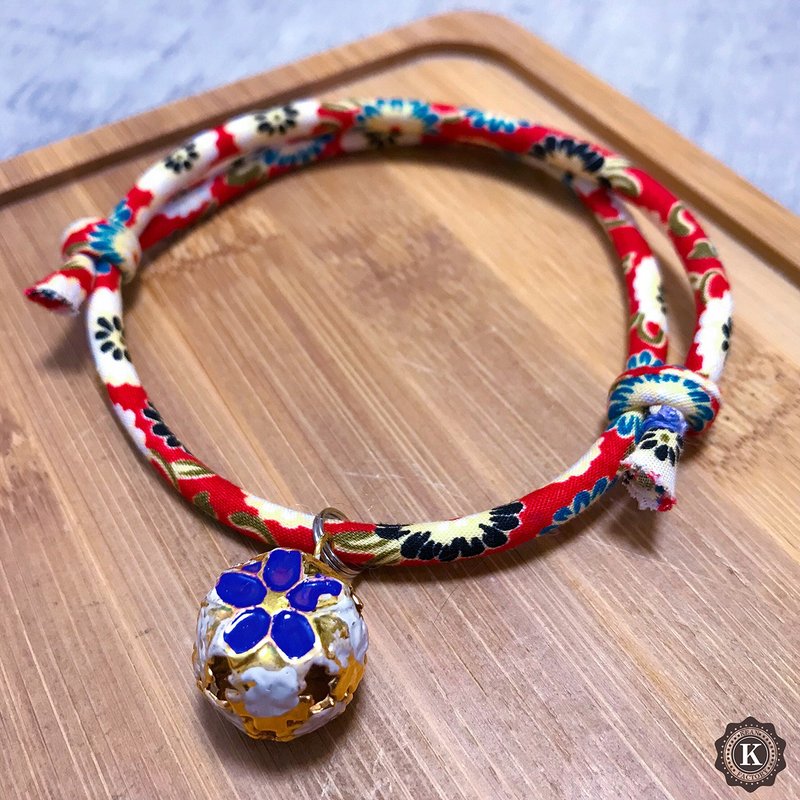 貓狗和風項圈 首輪-可調整長短 日系紅白碎花款 - 項圈/牽繩 - 棉．麻 紅色