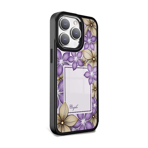 apbs 雅品仕 水晶彩鑽手機殼 iPhone 15系列 軍規防摔合金框磁吸鏡面手機殼-紫金羅蘭-黑框