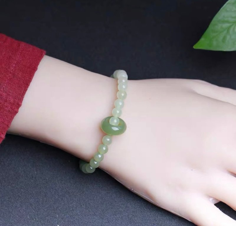 Natural Hetian Jade/Hetian Jade-Qingshui Jade Gradient Color Hetian Jade Running Ring Design Single Circle Bracelet S - Bracelets - Jade Green