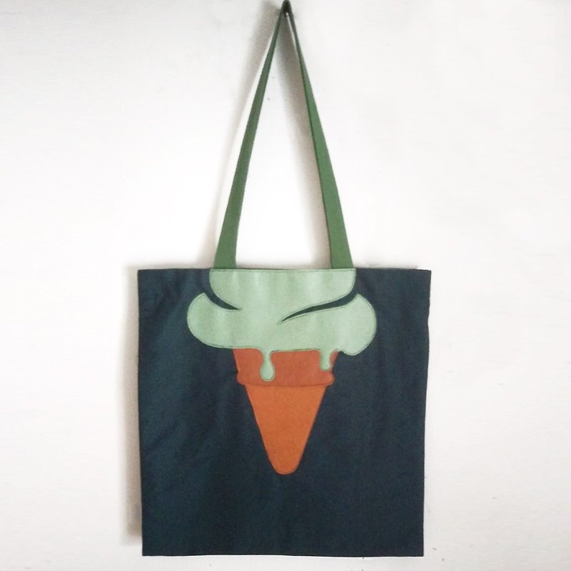 綠茶味, 軟雪糕造型帆布袋, 全人手製Tote Bag - 側背包/斜孭袋 - 棉．麻 綠色