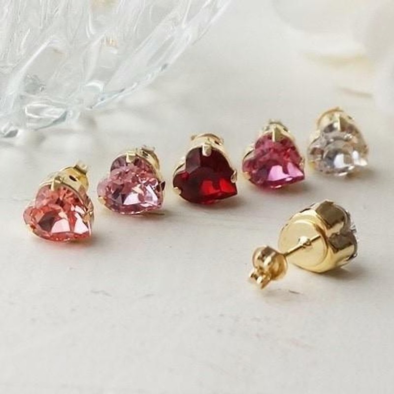 5 colors Love ♡ Heart Swallow Earrings / Clip-On - Earrings & Clip-ons - Other Metals Pink