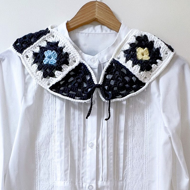 Hand Crochet Vintage Granny Plaid Collar Granny Square - Other - Cotton & Hemp 