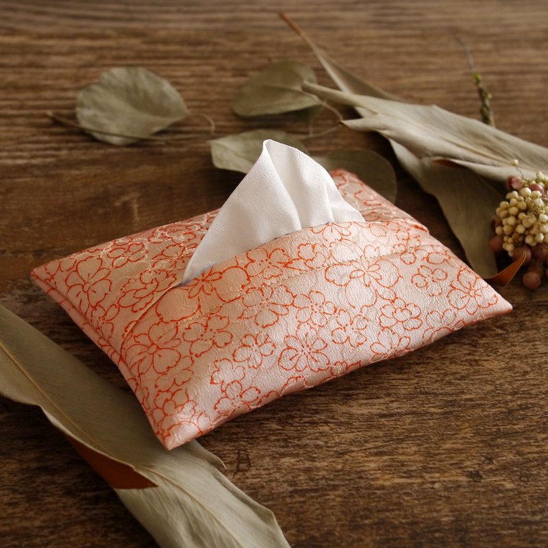 Kimono pocket Tissue Box flower lover pattern - Other - Cotton & Hemp Red