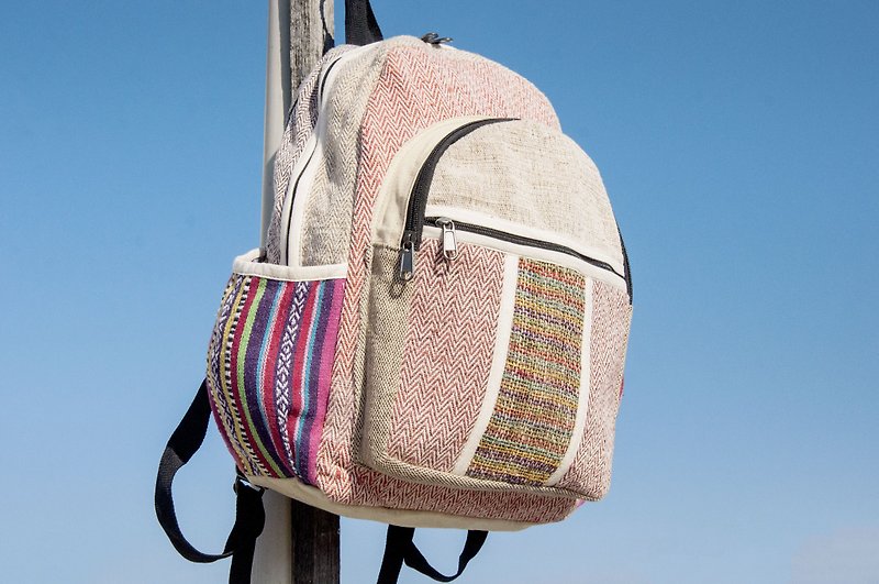Cotton and linen stitching design backpack backpack national mountaineering bag handmade computer bag - South American color travel - Backpacks - Cotton & Hemp Multicolor
