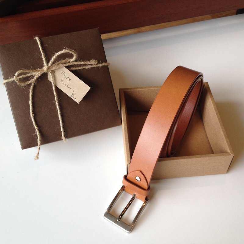 Customized Gentleman Belt Gift Box Caramel Brown (Italian Vegetable Tanned Leather, Handmade Limited) - เข็มขัด - หนังแท้ สีนำ้ตาล