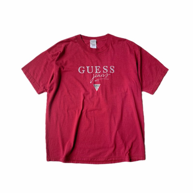 古著美製Guess紅素色T - 男 T 恤 - 棉．麻 紅色