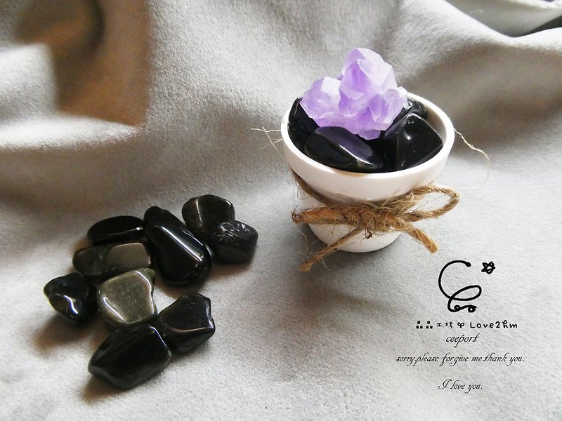Jingjing Workshop *Love2hm [Crystal Flower Small Pot]-Purple Backbone Amethyst Cluster Diffuse Fragrance Degaussing Ornament - ของวางตกแต่ง - เครื่องเพชรพลอย สีม่วง