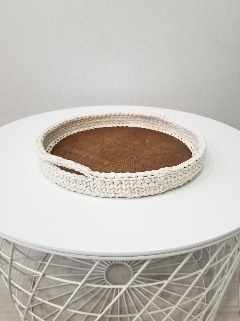 Crochet cotton serving tray, knit serving tray, home decor, table decoration - 托盤/砧板 - 環保材質 