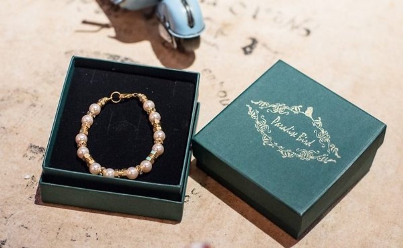 Handmade jewelry design - brass pentacle pearl bracelet zircon - Bracelets - Gemstone Green
