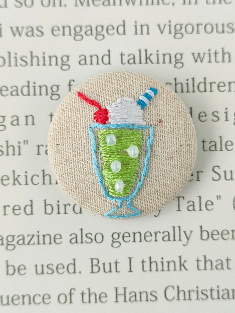 クリームソーダの刺繍ヘアゴム - 髮圈/髮夾 - 棉．麻 綠色