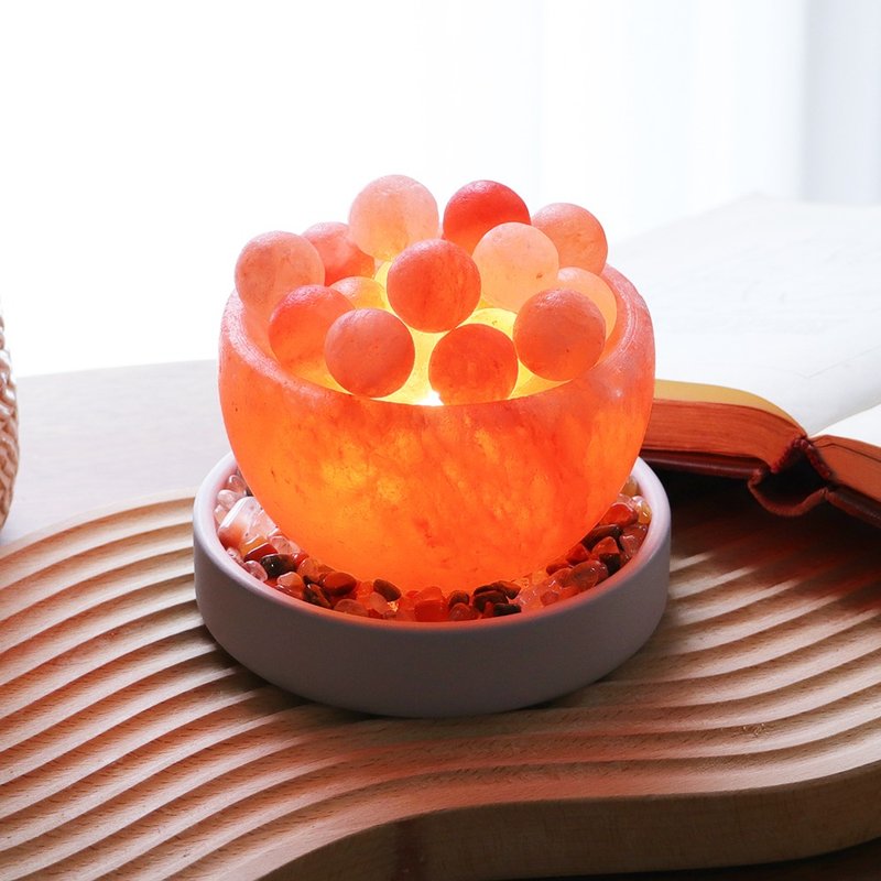 Small glutinous rice ball salt lamp I water mold attracting wealth base (including colorful Stone) I Yuanyuanman - โคมไฟ - ปูน สีส้ม