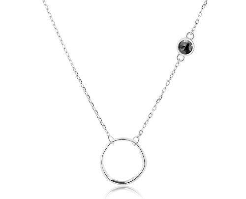 Majade Jewelry Design 黑碧璽925純銀項鍊 不對稱側鑲圓形電氣石項鍊 誕生石業力鎖骨鍊