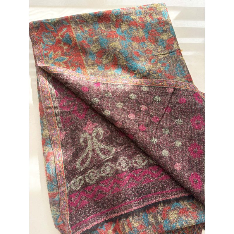 Indian double-sided double-color wool scarf shawl/birthday gift/Christmas exchange gift - ผ้าพันคอถัก - ขนแกะ หลากหลายสี