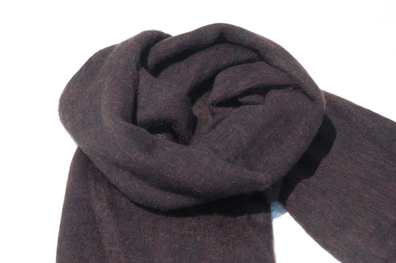 純羊毛披巾/針織圍巾/針織披巾/蓋毯/純羊毛圍巾/羊毛披巾-黑咖啡 - 絲巾 - 羊毛 黑色