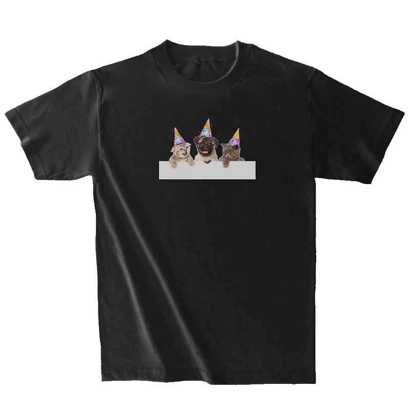 Whitee 白T  樹懶設計 短袖T-shirt 貓狗同歡 T恤 TEE - 其他 - 棉．麻 黑色