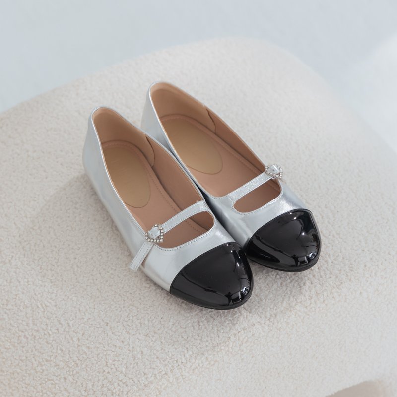 【I called Love】Koharuhi丨Black and Silver stitching doll shoes - Mary Jane Shoes & Ballet Shoes - Waterproof Material Silver