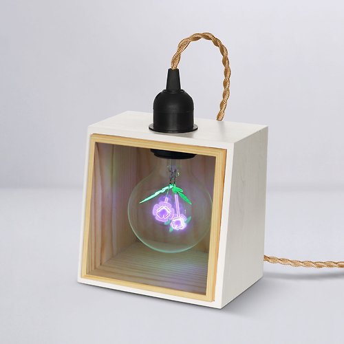 DarkSteve 「演活生命」 方形木制小夜燈 - 含1 個 紫色許願花燈泡 Edison-Style 愛迪生燈泡