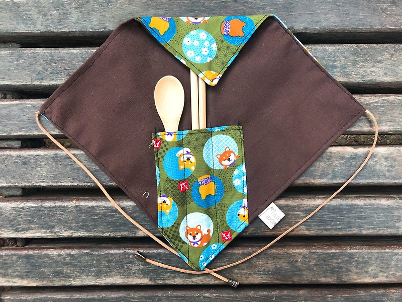 New style cutlery bag - circle Shiba Inu - Chopsticks - Cotton & Hemp 