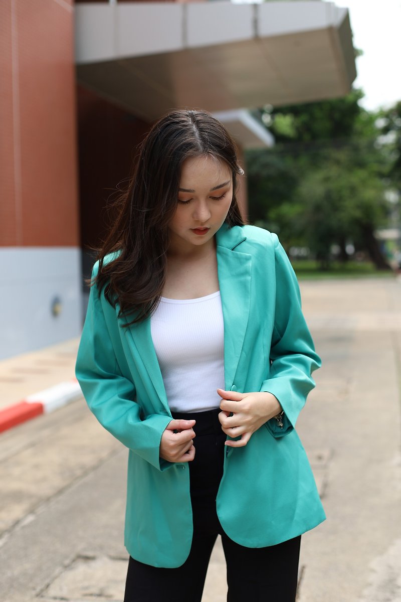 Classy Blazer | Long Sleeve | Formal Smart Casual Wear | Double Breasted Button - Women's Blazers & Trench Coats - Eco-Friendly Materials Green