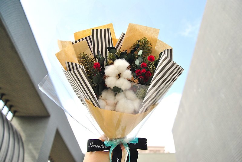 Cotton Dry Bouquet-Cherish the Present with a Card Valentine's Day Bouquet Birthday Bouquet Ghost Bouquet - ช่อดอกไม้แห้ง - พืช/ดอกไม้ สีเทา
