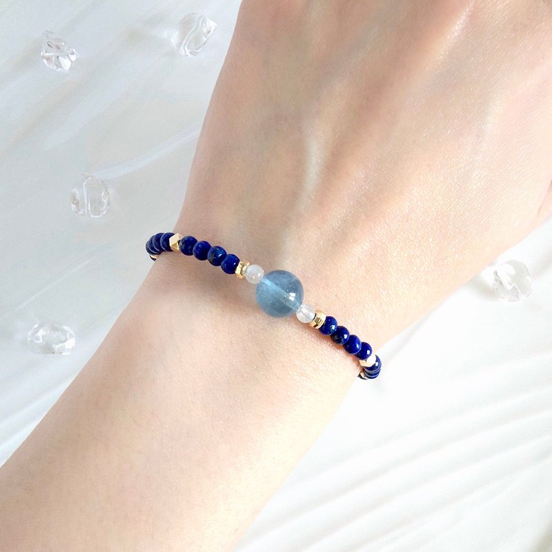 海藍寶 青金石 月亮石 水晶手鍊 | 舒緩情緒壓力焦慮 助溝通表達 - 手鍊/手環 - 水晶 藍色